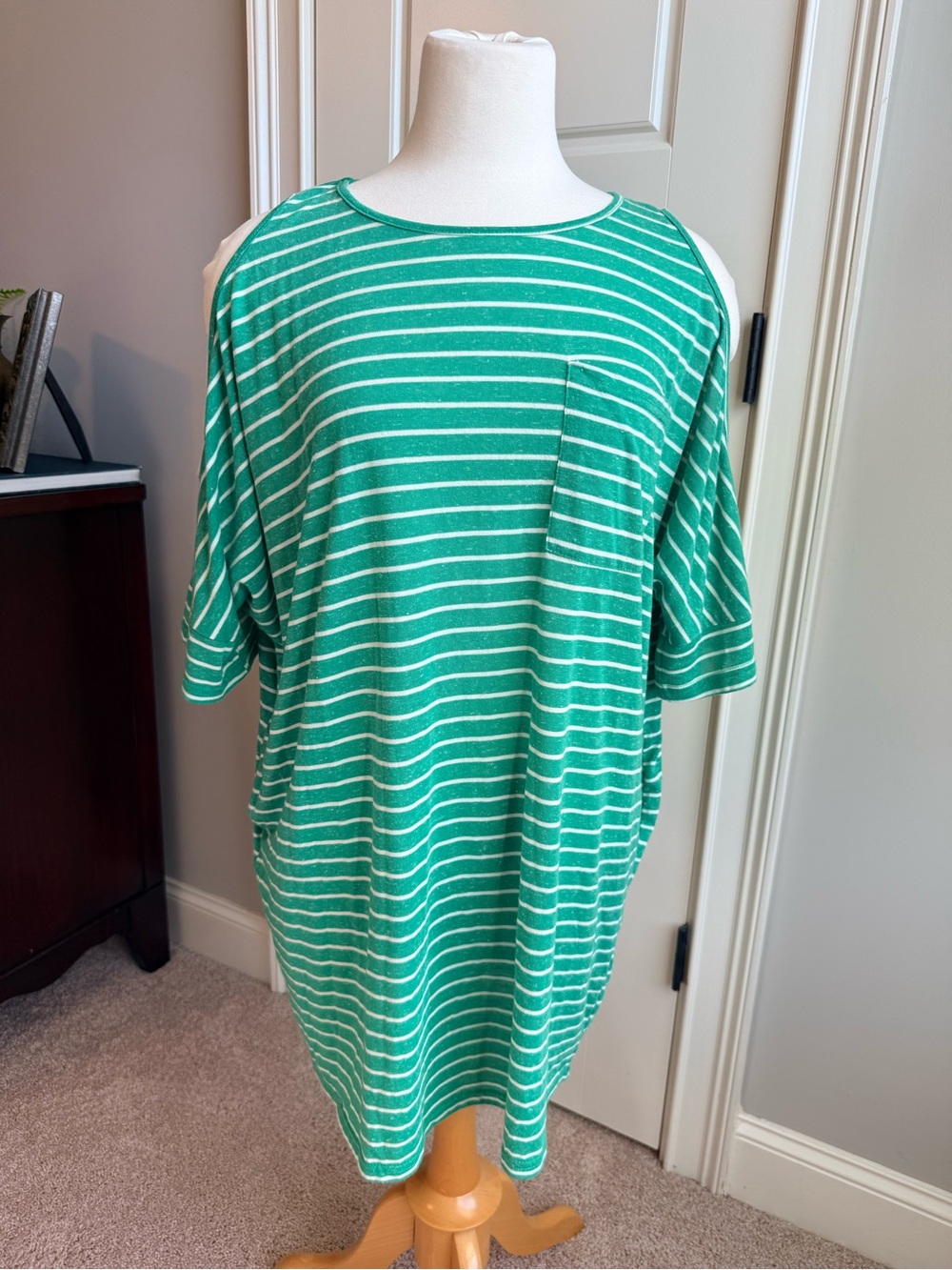Umgee Green White Striped Tunic with Crochet Back Detail